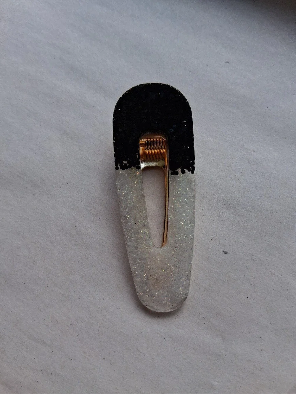 5/$25 Hand Crafted Black and White Glitter Resin Hair Clip